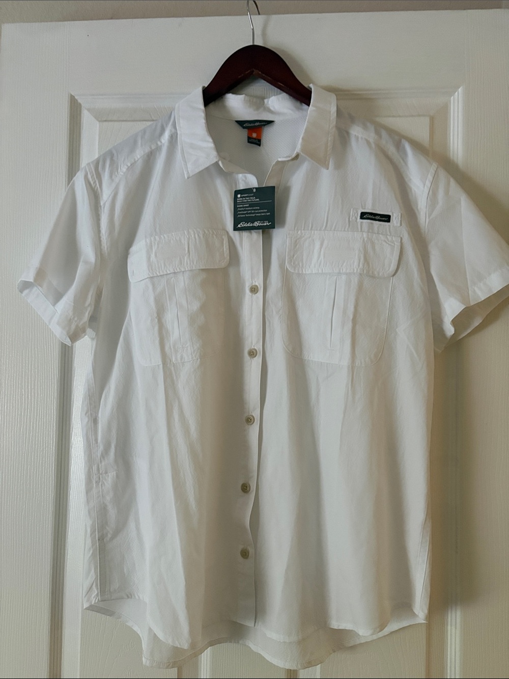 Eddie Bauer White Short-Sleeve Button Front Camp Shirt